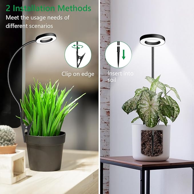 Plant Lights for Indoor Growing, Clip on Full Spectrum Grow Lamp | Black 3 Pack, 144 LED, 6/12/16H Auto Timer, 5 Dimming, 3 Light Modes, 2 Installation Options Clip or Plug, 360° Gooseneck