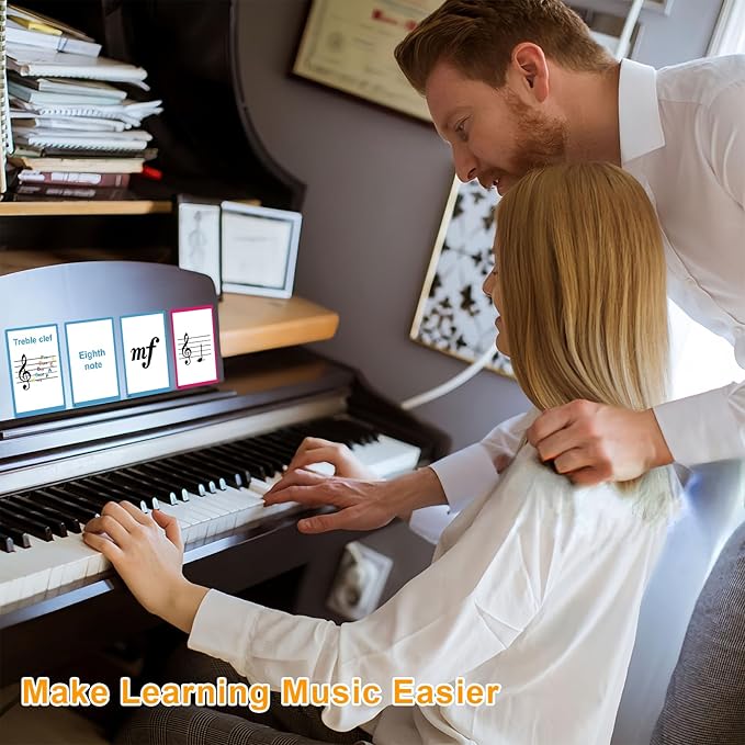 Piano Staff Notes Flashcards and Piano Theory Chart，Color Coded Flash Cards for 104 Staff Notes - 104 Double-Side Note Cards - Fun Educational Flashcards for Piano, Music Learners