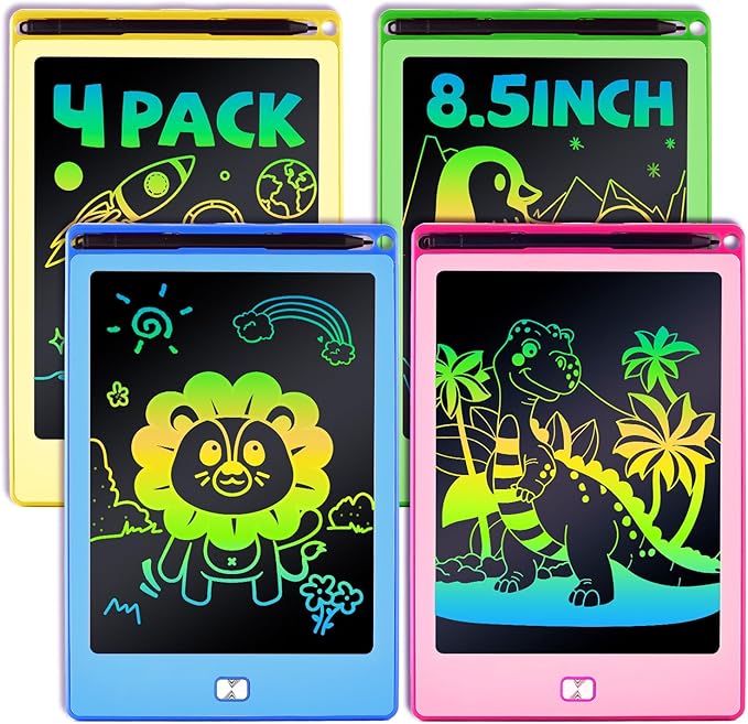 POPERFUN 4 Pack LCD Writing Tablet for Kids, 8.5 Inch Colorful Toddler Doodle Board Gifts for Toddlers 3 4 5 6 7 8 Year Old Girls Boys, Drawing Tablet for Erasable Reusable Electronic, Paint Toys