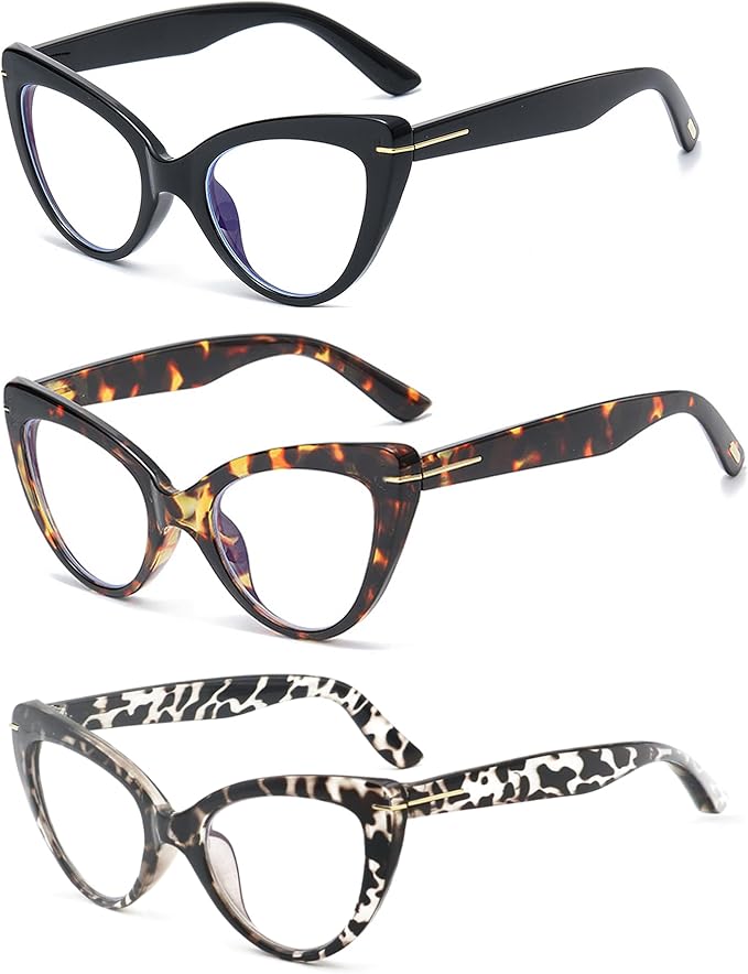 Oversized Cat Eye Reading Glasses for Women Fashion Cute Blue Light Blocking Computer Readers(3-Pack,1.25)