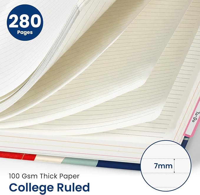 Taja Large Spiral Notebooks for Work 5 Subject with Removable Dividers