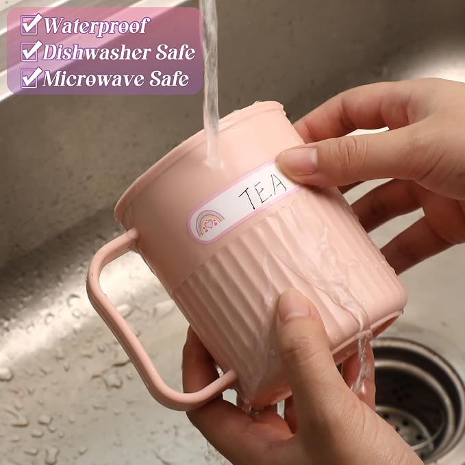 Waterproof Name Labels for Kids Daycare 320 Pcs, Pink Unicorn Style | Self Adhesive Baby Water Bottle Stickers for School Supplies, Self Laminating, School Name Stickers for Lunch Boxes