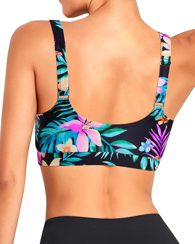 Tempt Me Women Sports Bra Bikini Tops Scoop Neck Bathing Suits Top Padded Swim Crop Tops Only