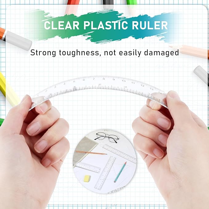 3 Pack 6 Inch Ruler Set Plastic Straight Ruler Transparent Measuring Tool Acrylic Clear Ruler for School Office Student