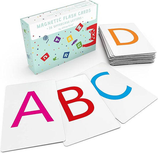 Attractivia Magnetic Big Alphabet ABC Flash Cards - 26 Sturdy Uppercase Large Letters - for Classroom Teachers, Homeschool, ESL, Toddlers 2-4 Years, Kids and Adults