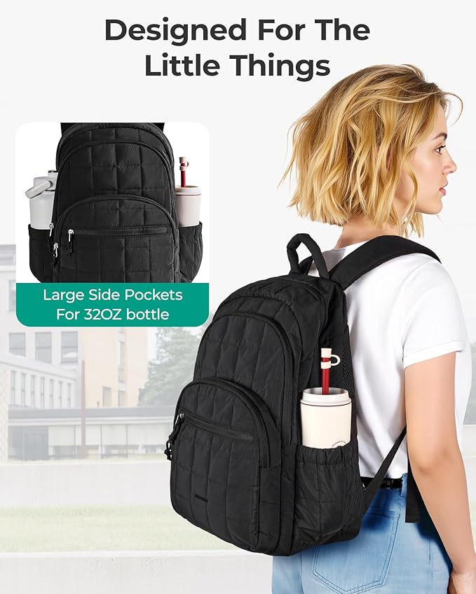 BAGSMART Travel Backpack for Women, 15.6" College Laptop Backpack, Grape | Fits 15.6" Laptop, Personal Carry-on Size with Trolley Sleeve, Quilted Style for College Nurse Teacher, Water-Resistant