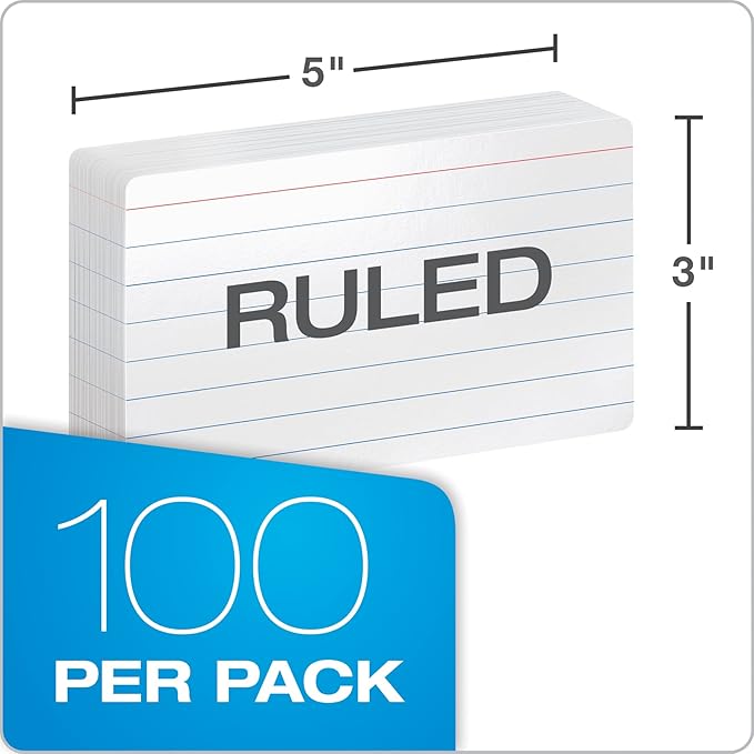 Oxford Dry Erase Index Cards, 3x5 Ruled, Reusable Flash Cards, Double Sided Dry & Wet Erase Cards for Gaming, Study or Vocabulary, 100-Pack (63512)