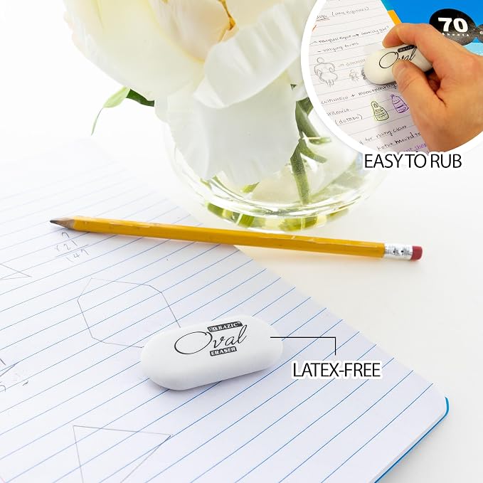 BAZIC Products White Oval Erasers, Latex-Free, PVC-Free, 4 Count, 24-Box