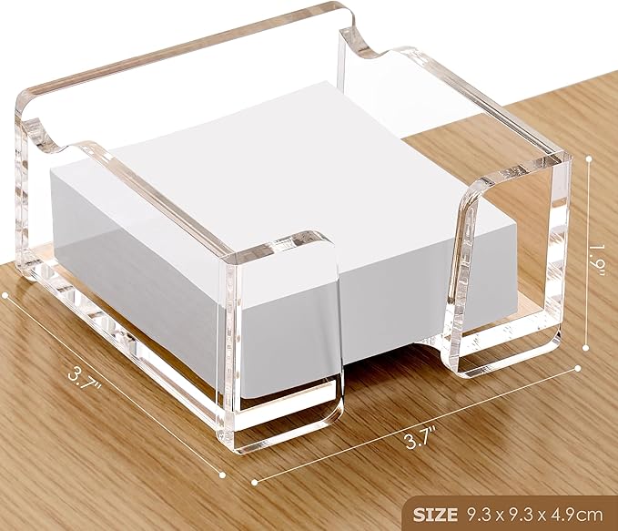 SANRUI Acrylic Sticky Note Holder with Pen Slot Clear Memo Pad Dispenser for 3x3 Inch Notes, All-in-One Desk Accessories for Home Office & School Supplies