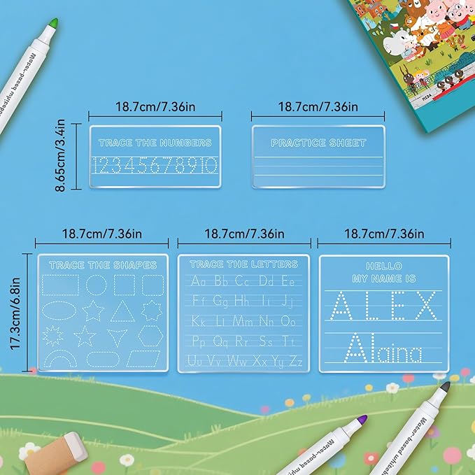 Personalized Name Practice Trace Board Custom Name Tracing Dry Erase Board Customized Rewritable Acrylic Alphabet and Number Handwriting Sign for Boys Girls School 5 * 7 inch