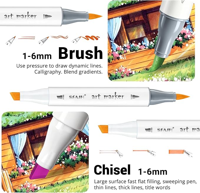 SFAIH Alcohol Markers Brush & Chisel Tip, Complete 321 Color Artist Set