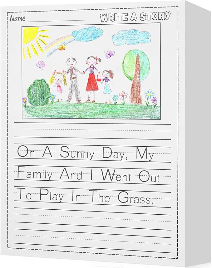 400 Sheets Writing Beginner Paper for Kids Create Story, 8.5"x11" Handwriting Paper Bulk with Picture Space and Lines DIY Craft Writing Kit for Kids Journal Activity, Back to School Gifts