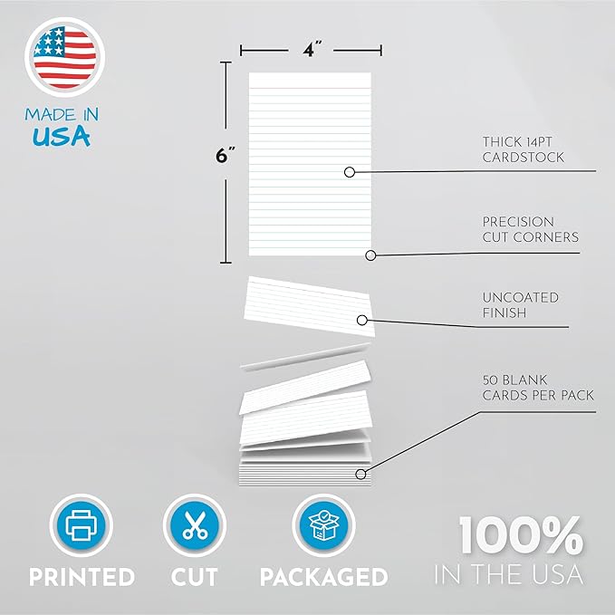Home Advantage Vertically Ruled White Mini Index Cards, Note Cards (4x6)