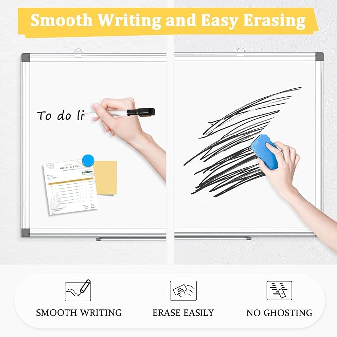 3 Pack Double-Sided Magnetic Whiteboard, 24" x 18" Dry Erase Board, Aluminum Frame White Board for Wall, Hanging Mounting White Board Dry Erase Marker Board for Office, School, Home