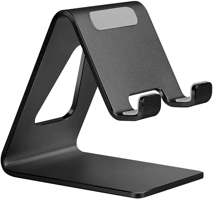 Aoviho Cell Phone Stand for Desk, Aluminum Phone Holder for iPhone 17 16 15 Pro Max, Samsung Galaxy, Stable Office Desk Accessories,Hands Free Stand for Office Home, Black