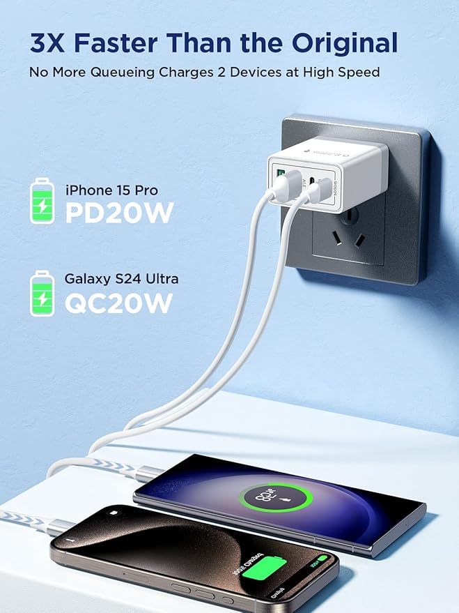 [2-Pack] USB C Charger Block, 40W Fast Charging Block Type C Charging Blocks 4-Port Dual Port PD+QC USB Wall Charger Block for iPhone 17 16 15 14 13 12 11 Pro Max XS, iPad