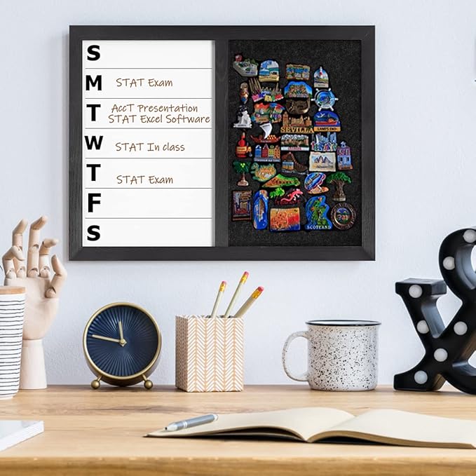 13" x 17" Magnetic Weekly Dry Erase White Board and Felt Board, Black Wood Frame，Magnetic Surface Whiteboard for Home Office and Wall Decor(ZHZL-3343)