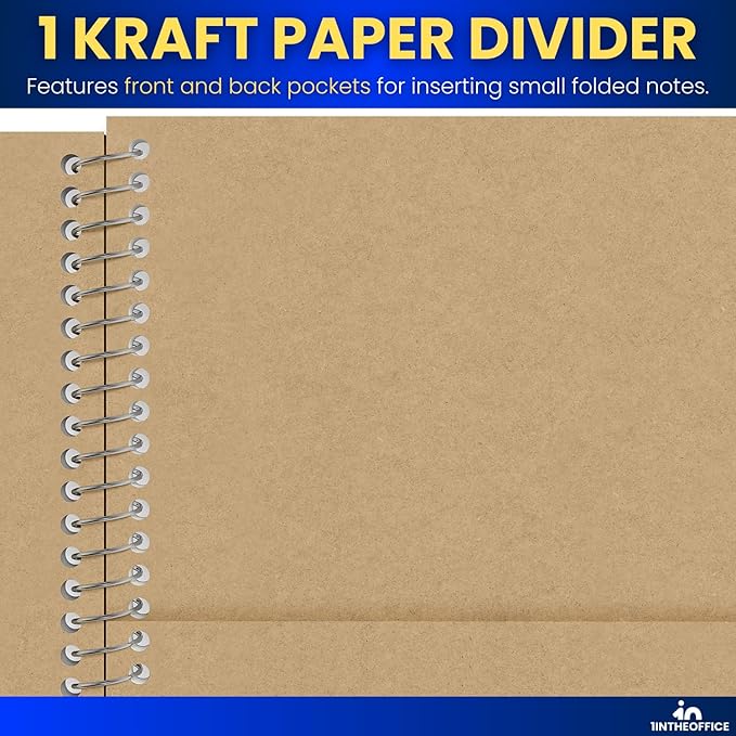 1InTheOffice Wirebound Spiral College Ruled Notebook 6 x 9, 3 Subject Notepad, Kraft Cover, 100 Sheets, (4/Pack)