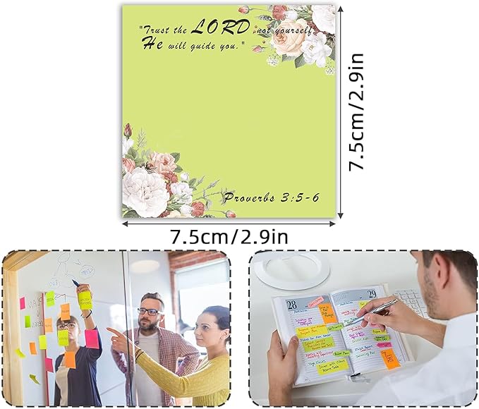 Floral Bible Verse 4-Pad/200 Sheets 3x3 Sticky Notes Set, Adorable Memo Pads with High-Adhesive, Reusable Tearable Post it Notes for Journal Planners Office School Home, Bulk Stationery Gift