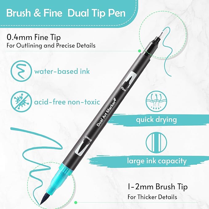 nauets 120 Colors Brush & Fine Dual Tip Watercolor Markers Set for Adult Professional Coloring Paint Pens For Drawing Note taking Planner Calligraphy Journaling Card Making Art Supplies