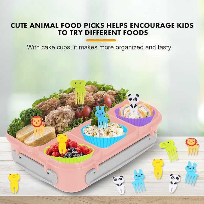 Bento Box for Kids 1300ML with 4 Compartment & Food Picks Cake Cups, Pink | Lunch Box Containers for Adults/Kids/Toddler, Leak-Proof, Microwave/Dishwasher/Refrigerator Safe, BPA Free