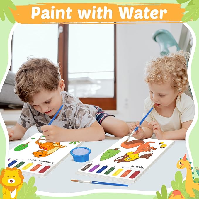 Water Coloring Books for Toddlers - Watercolor Paint Book Drawing Art Paper for Kids Mess Free Craft Supplies kit Toy for Age 3 4 5 6 Valentines Birthday Gift(Dinosaur,Animals)