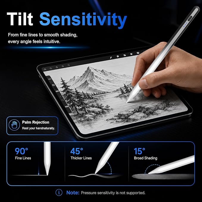 HATOKU Stylus Pen for iPad 2018-2026, 15 Mins Fast Charging Pencil 1st Gen with Tilt & Palm Rejection Digital Pens Stylus for iPad 6-11, Air 3/4/5/M2/M3, Mini 5/6/7, Pro 11"/12.9"/M4 M5 (Black White)