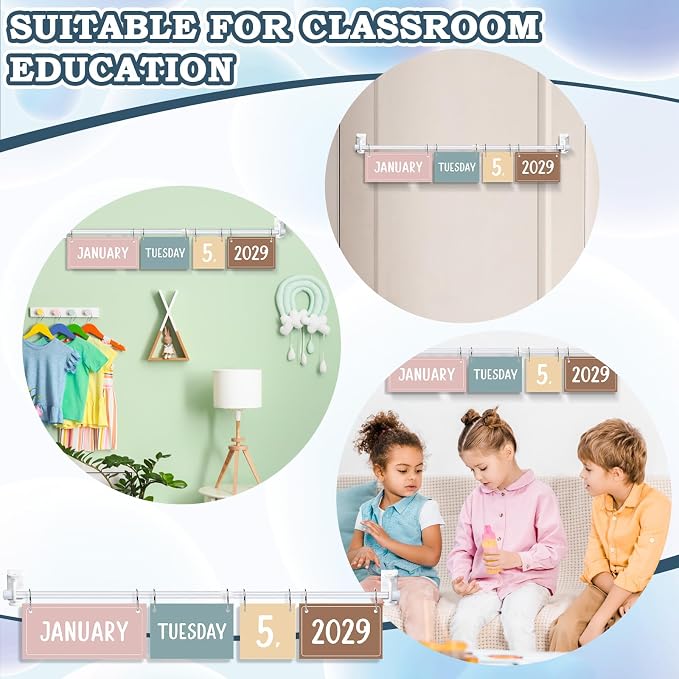 TecUnite Boho Flip Calendar Bulletin Board Set with Set 54 Cards Morandi Adjustable Flip Calendar for Classroom Preschool Graduation Gift Back to School Supplies