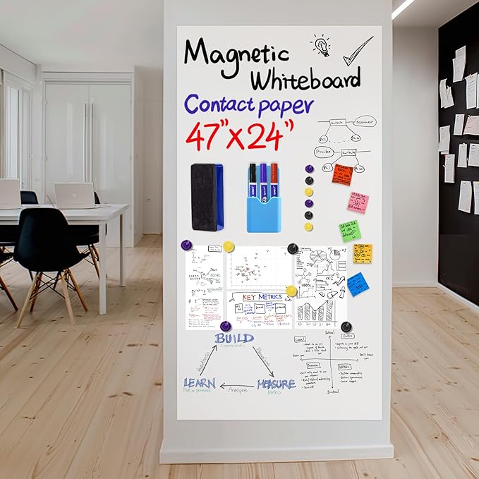 GMEHAR Magnetic Whiteboard Contact Paper, 47” x 24” Adhesive Dry Erase White Board for Wall,Peel and Stick Magnet Wallpaper for Home, Fridge, Kid’s Playroom, Office, Classroom