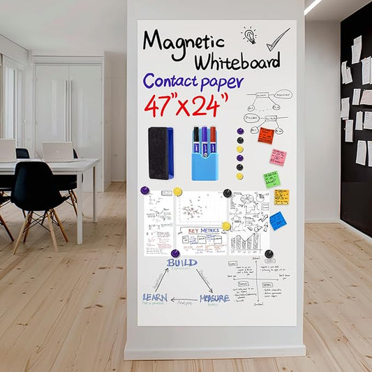 GMEHAR Magnetic Whiteboard Contact Paper, 47” x 24” Adhesive Dry Erase White Board for Wall,Peel and Stick Magnet Wallpaper for Home, Fridge, Kid’s Playroom, Office, Classroom