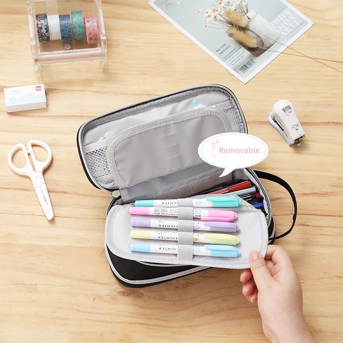 Dugio Large Pencil Case Organizer Big Pencil Pouch for Boys Kids Black | Teens Pencil Bag with Zipper Aesthetic Stationery Pen Pencil Case for School, Large Capacity Design, Thick Multi-layer Fabric