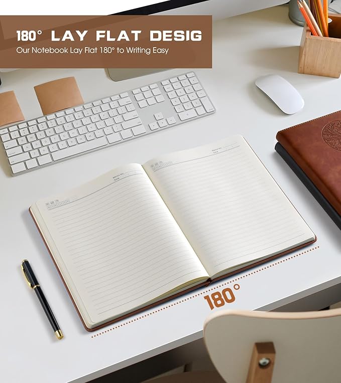 Lined Journal Notebook for Women Men,256 Thick Pages,A5 Hardcover Vintage Leather Journal for Writing,Travel,Business,Work, School,College Ruled Notebooks for Note Taking,Daily Diary 5.7"×8.3"