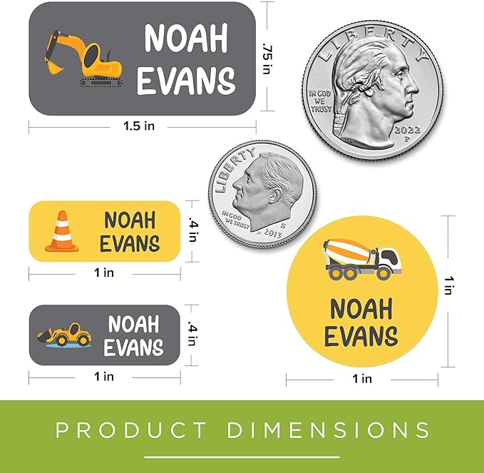 Personalized Daycare Name Labels for Kids, (130 Pack) Waterproof Custom Name Stickers for Clothing Tags, Lunch Boxes and School Supplies, Made in USA by MSC -Construction