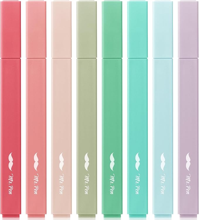 Mr. Pen- Aesthetic Highlighters No Bleed, 8 Pack, Vintage Colors, Chisel Tip, Cute Highlighters Assorted Colors for Journaling, Highlighting, Underlining, Fast Dry, Back to School Supplies