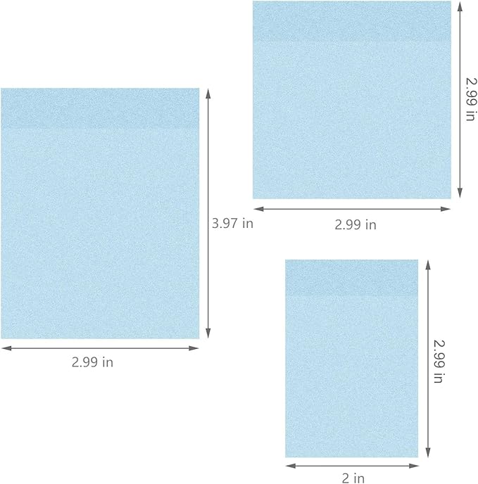 3 Pack Waterproof Sticky Notes, Transparent Sticky Notes, Glitter Sticky Notes Sets,3 Sizes: 2x2.99In,2.99x2.99In, 2.99x3.97 in for Home School Office (3, Blue)