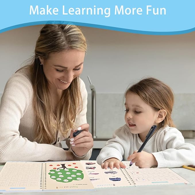 AALGO Handwriting Book Practice for Kids,Reusable Grooved Handwriting Books, Writing Practice for Kids Age 3-5