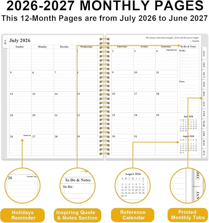 Academic Planner 2026-2027 - Weekly & Monthly Planner from July 2026 to June 2027, Agenda 2026 2027 with Inner Pocket, Elastic Band, 8.5" x 11", Crushed Flower