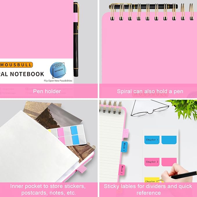 Top Spiral Notebook, A5 Hardcover Top Bound Steno Pads, 240 Pages 100gsm College Ruled Left Handed Notebook Journal for Work, School, Meeting Writing - Pink, 5.9" x 8.5"