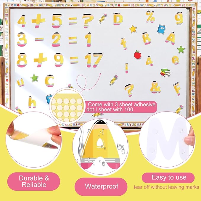 221 Pcs Pencil Bulletin Board Letters, Round Alphabet Number Punctuation Symbol Combo Letter Cutouts, Cute Yellow Classroom Decor for Summer School Classroom Chalkboard Poster Wall