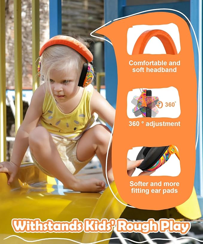 PROHEAR 032 Kids Ear Protection – Ear Muffs for Noise Reduction, 25NRR Noise Cancelling Headphones for Kids,Toddlers, Autism, Sensory Use, Hearing Protection – Orange