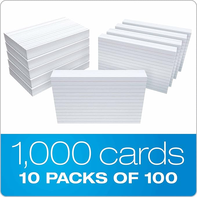 Oxford 41 Ruled Index Cards,4" x 6",White, (41),1,000 Cards(Pack of 6)