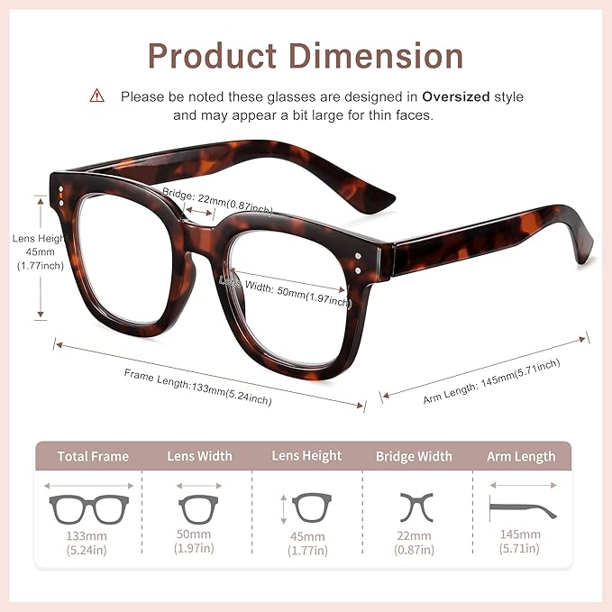 Madison Avenue Oversized Blue Light Blocking Glasses for Women Fashion Blue Light Blockers Anti Eyestrain & UV Protection Computer Eyeglasses (Dark Tortoiseshell)