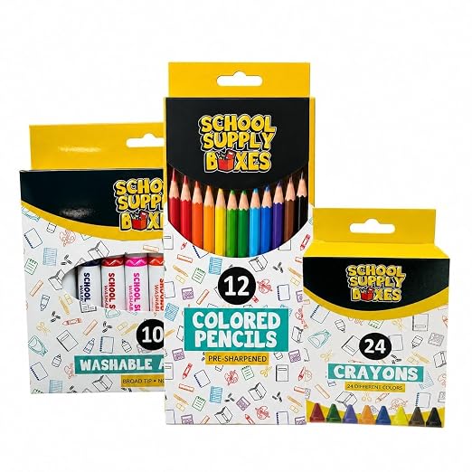 School Supply Boxes | Elementary School Essentials Bundle | (Pallet (180 Boxes) | Includes Binders, Folers, Filler Paper, Pencils, & More