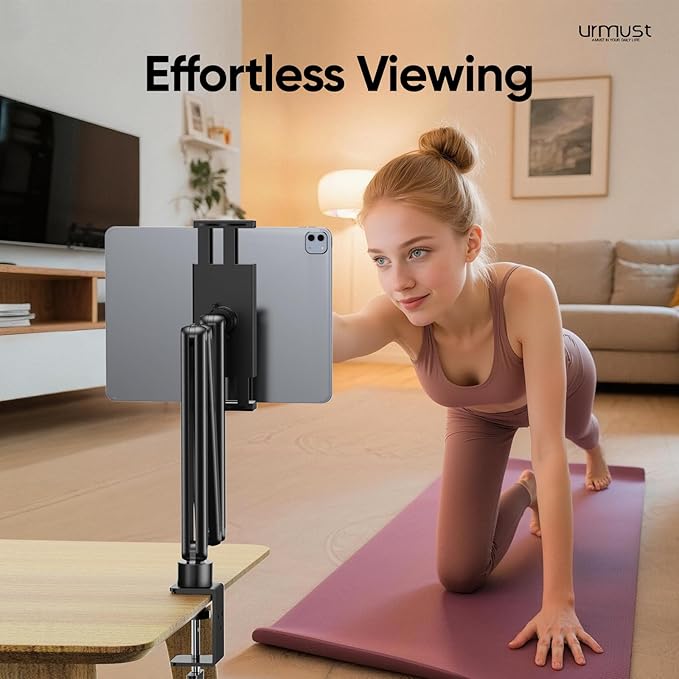 Urmust Tablet Stand for Desk, Adjustable iPad Holder for Bed, 360° Rotation, Sturdy Aluminum Tablet Arm Mount for 4.7"-15.6" iPad Pro/Air/Mini, iPhone, Galaxy Tab, for Kitchen, Work, Video Call