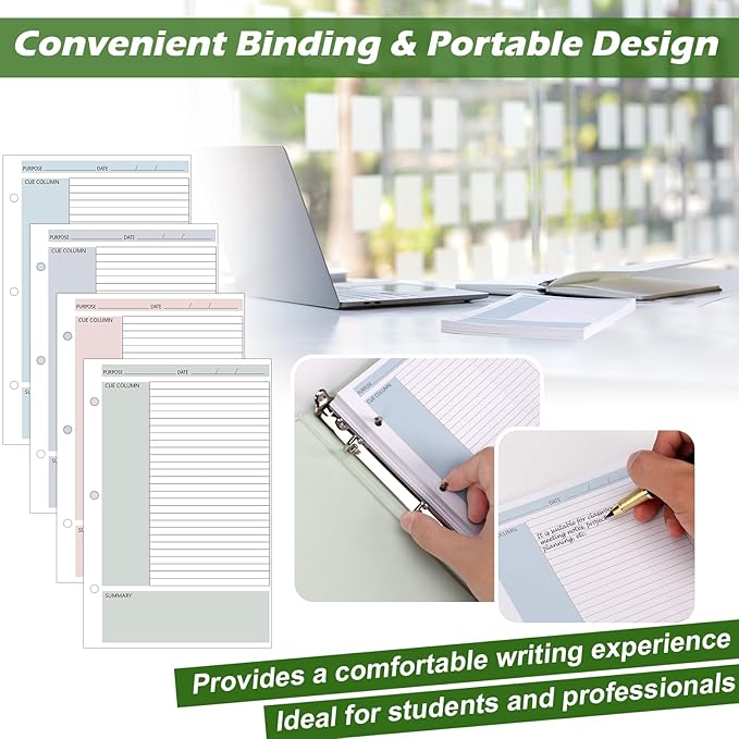 200 Sheet Half Letter Cornell Notes Loose Leaf Paper for 3 Ring Mini Binder 5.5" x 8.5" Lined Paper 9/32" Spacing Cornell Notebook Refills Taking System Filler Paper Bulk for School Office 80gsm