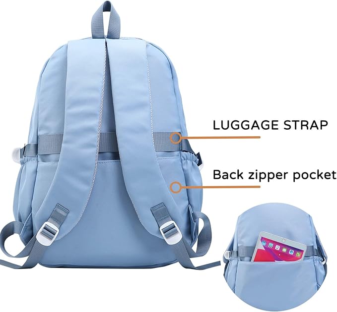 Phaoullzon Boys School Backpack for Girls, College Aesthetic Laptop Bookbag for Travel,Blue