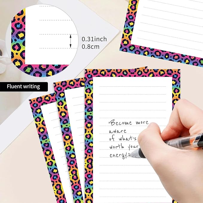 2 Pack Lined Sticky Notes 4x6 in, Cute Self-Stick Notepads with Lines, Large Memo Pads Strong Adhesive for Office, Home Colorful Cute Leopard