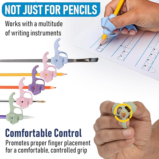 NEW! Five Finger Pencil Grip 6 Pack Pencil Grips for Kids Handwriting, 5-Finger Silicone Pencil Holders, Comfortable Writing Aid for Beginners, Posture Correction Training Tool