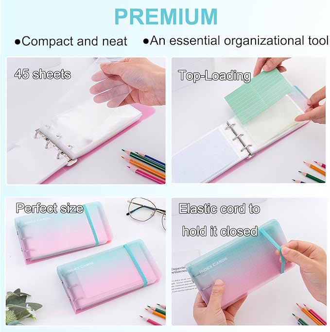 3×5” index card Binder organizer with Plastic pocket Sleeves, small organized folder for recipes Flashcards,portable notecards case holder (2pcs colorful)