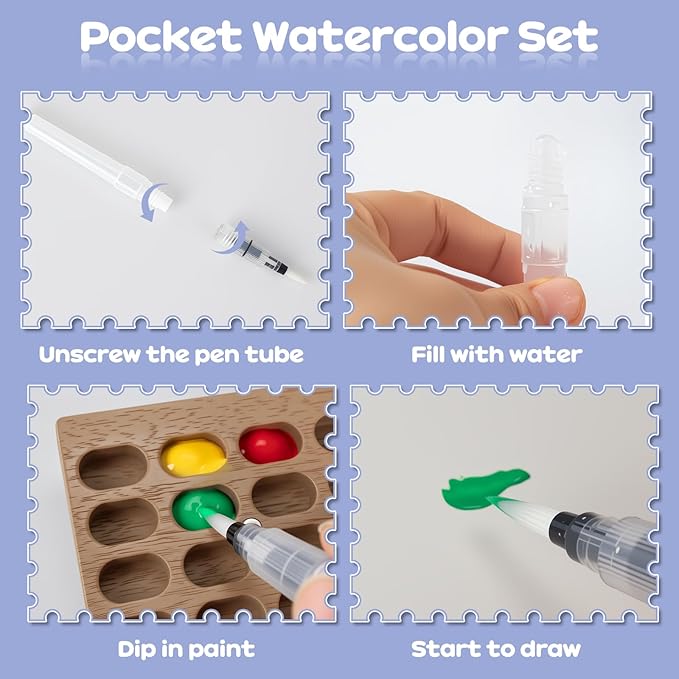 Mini Watercolor Paint Set，Travel Watercolor Set，Portable Watercolor Kit，Pocket Artist Water Color Travel Set with Include Paint, Brush and Picture Album for Beginners Artists Painting Enthusiasts